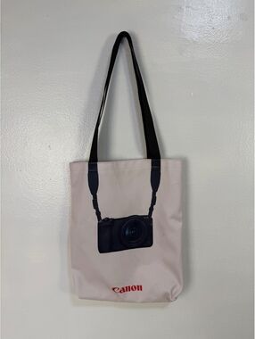 Canon Canvas Tote Bag with Camera Design and Black Straps